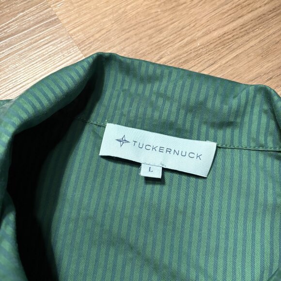 Tuckernuck Florence Shirt Dress size L large green stripe blue mini long sleeve - Picture 5 of 12